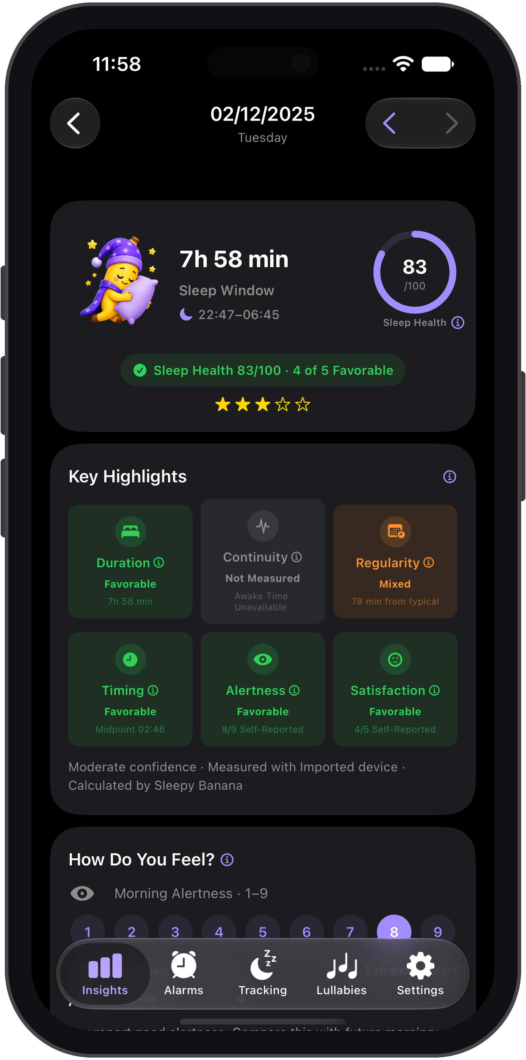 Sleepy Banana app showing Sleep Score