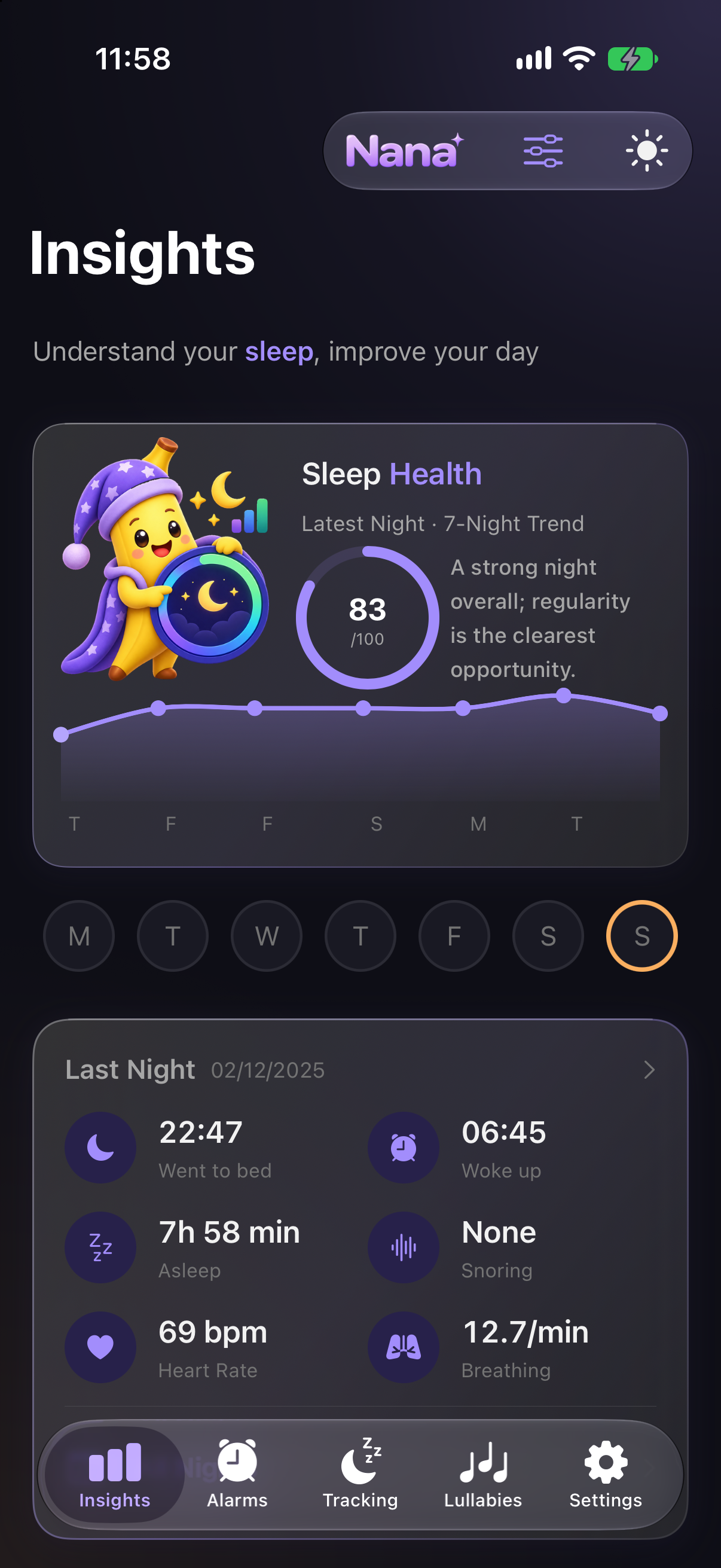 Sleepy Banana full Insights screen