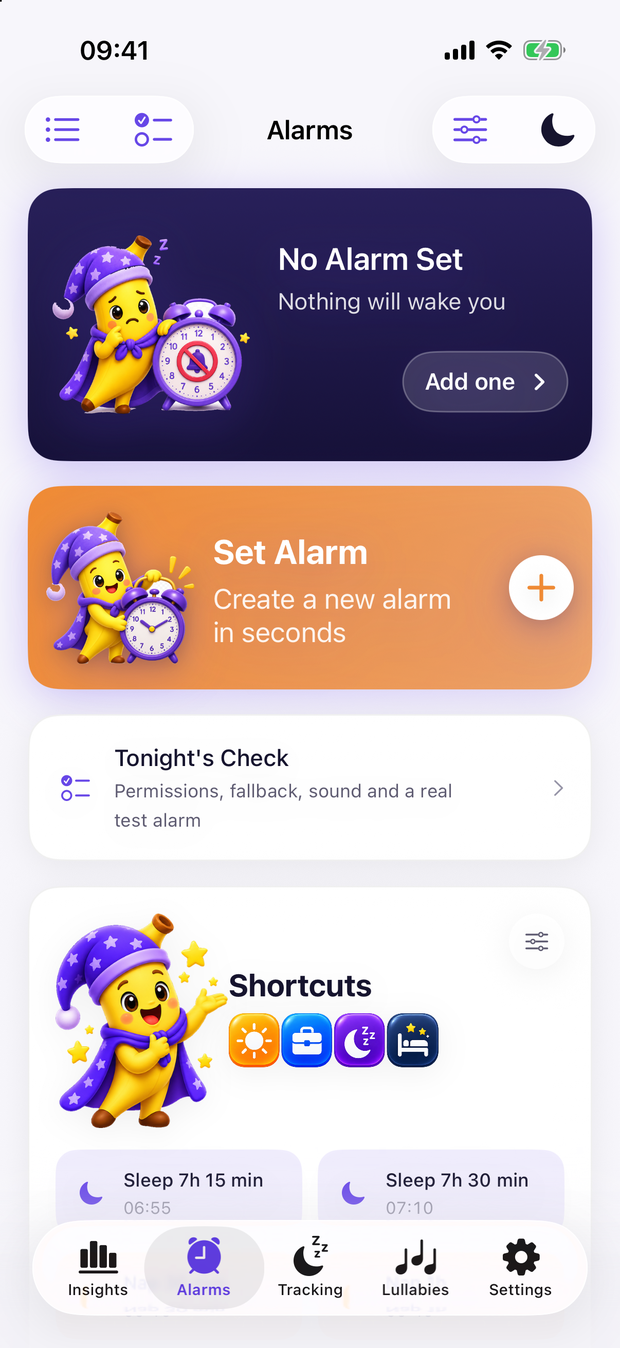 Sleepy Banana: Alarms, layered and backed up